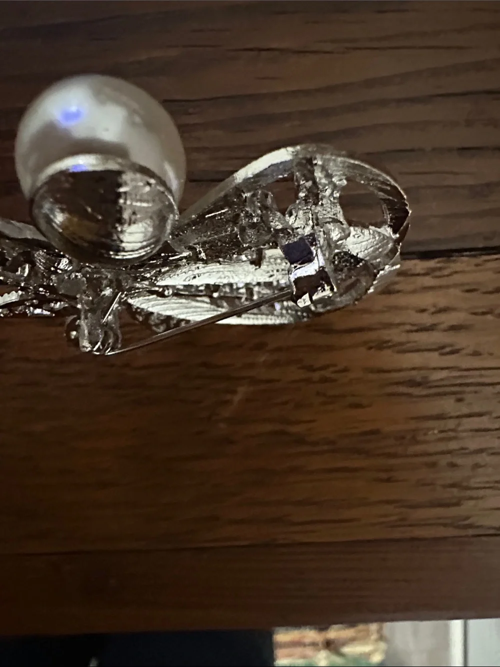 Crystal & Pearl Silver-Tone Floral Brooch